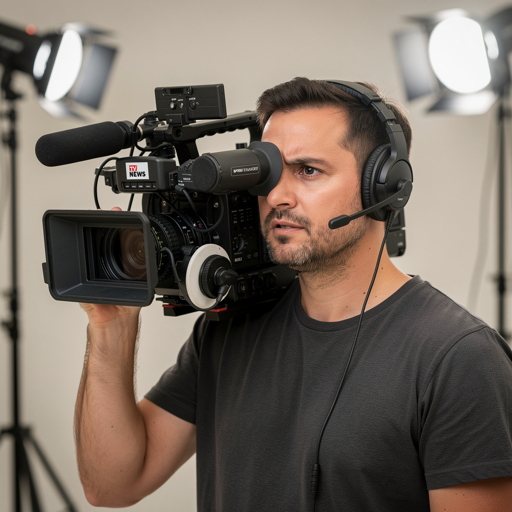 Camera operator filming during a live interview